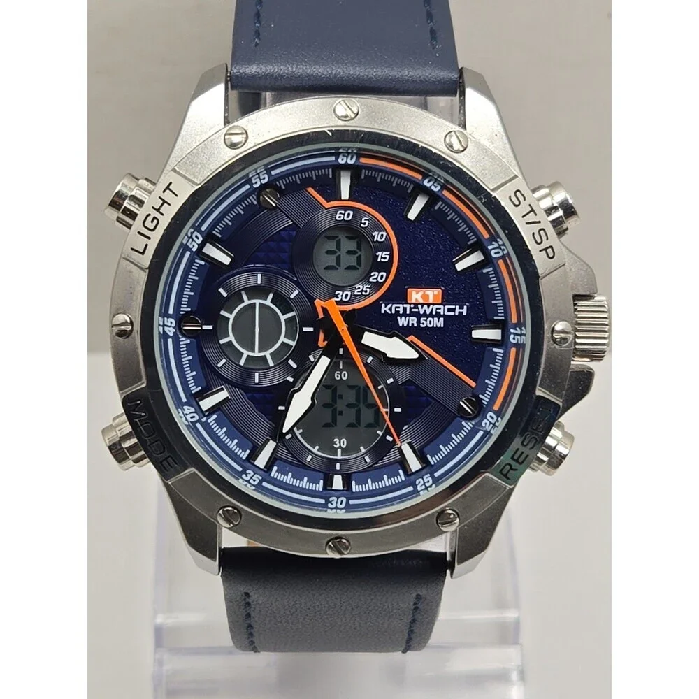 KAT WACH K1 Mens Analog Digital LED Sport Watch Blue Dial 50M Quartz New Battery